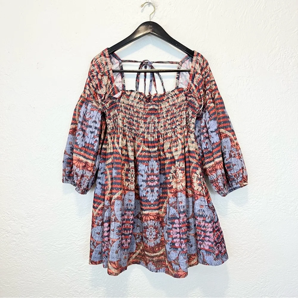 Free People Dress Floral Clara Corduroy Red Blue Medium M Boho - Picture 4 of 8